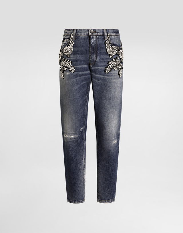 Embellished Distressed Denim Jeans 52