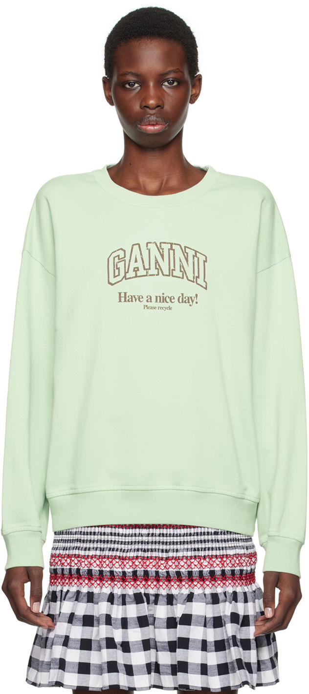 Тениска GANNI Green Isoli Sweatshirt Синьо | T3945