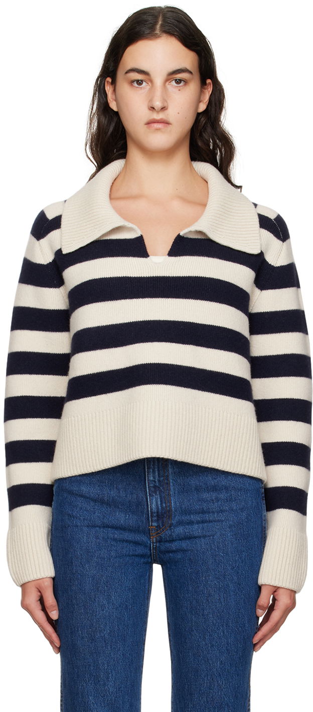 Пуловер Khaite Striped Cropped-Fit Knitted Sweater Бяло | 9297615