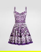 Dolce & Gabbana Majolica Print Poplin Fit-and-Flare Dress