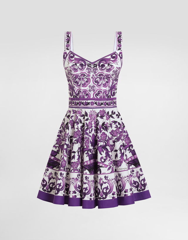 Dolce & Gabbana Majolica Print Poplin Fit-and-Flare Dress