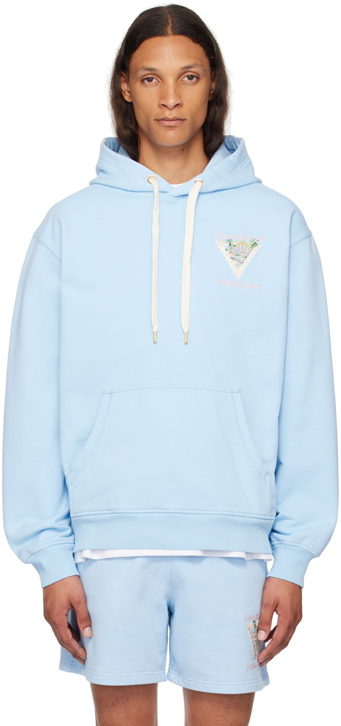Суитчър Casablanca Logo-Embroidered Cotton-Jersey Hoodie Синьо | MPF24-JTP-093-02, 0