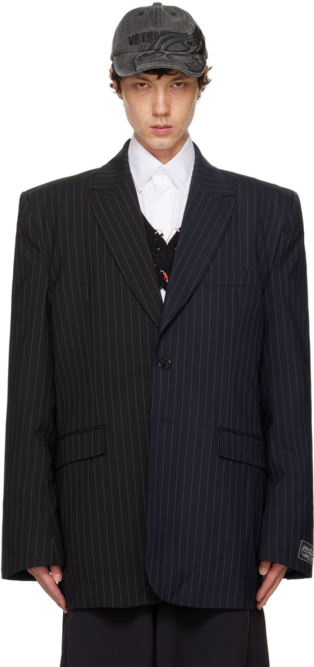 Black & Navy Split Deconstructed Tailored Blazer