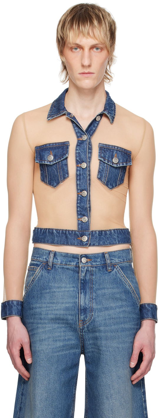 Съкратен топ Coperni Coperni Illusion Denim Shirt Бежово | COPT53569, 0