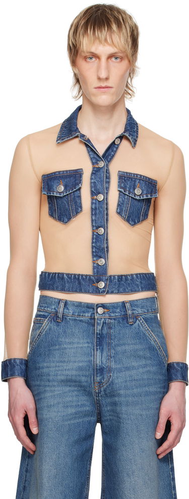 Съкратен топ Coperni Coperni Illusion Denim Shirt Бежово | COPT53569, 0