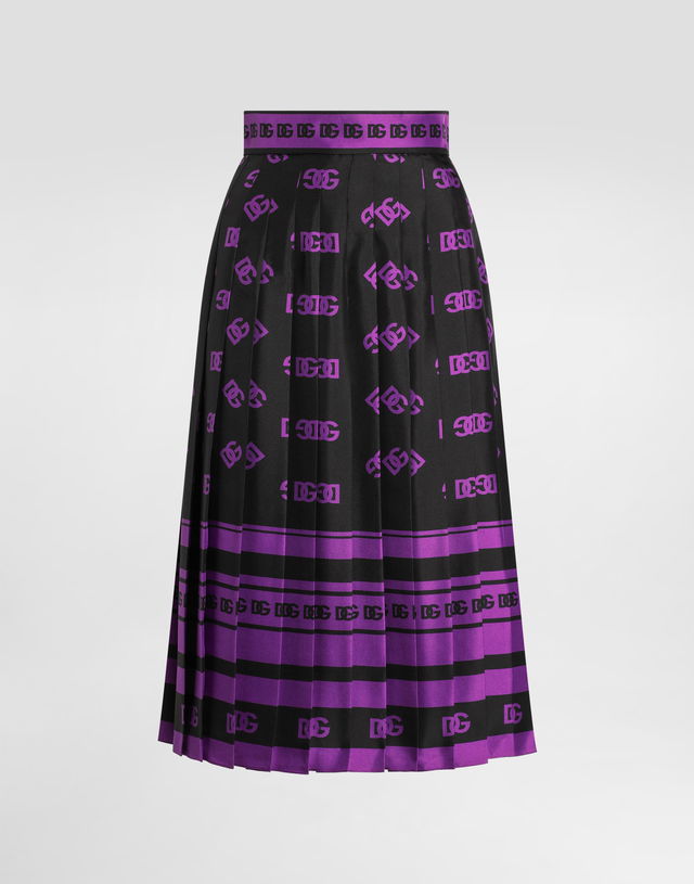 Dolce & Gabbana DG Logo Print Long Pleated Skirt