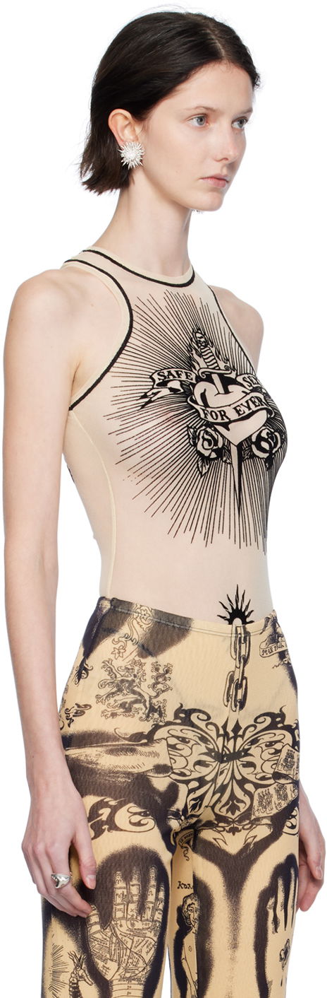 боди Jean Paul Gaultier Jean Paul Gaultier Flocked Tattoo Print Bodysuit Бежово | 23/15-F-BD013I-T001-63, 1
