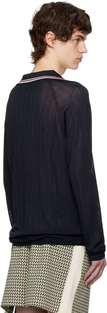 Пуловер Wales Bonner Wales Bonner Roots Knit Polo Тъмно синьо | MS25KN33-KN08-599 BRIGHT RAYON, 2