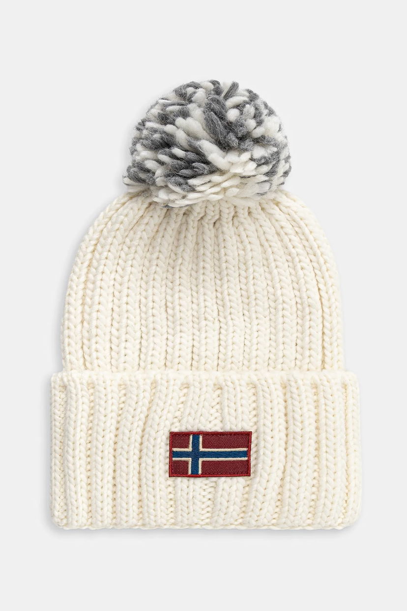 Шапка Napapijri Semiury Wool Blend Beanie with Pom-Pom and Flag Patch Бяло | NP0A4GKCN1J1
