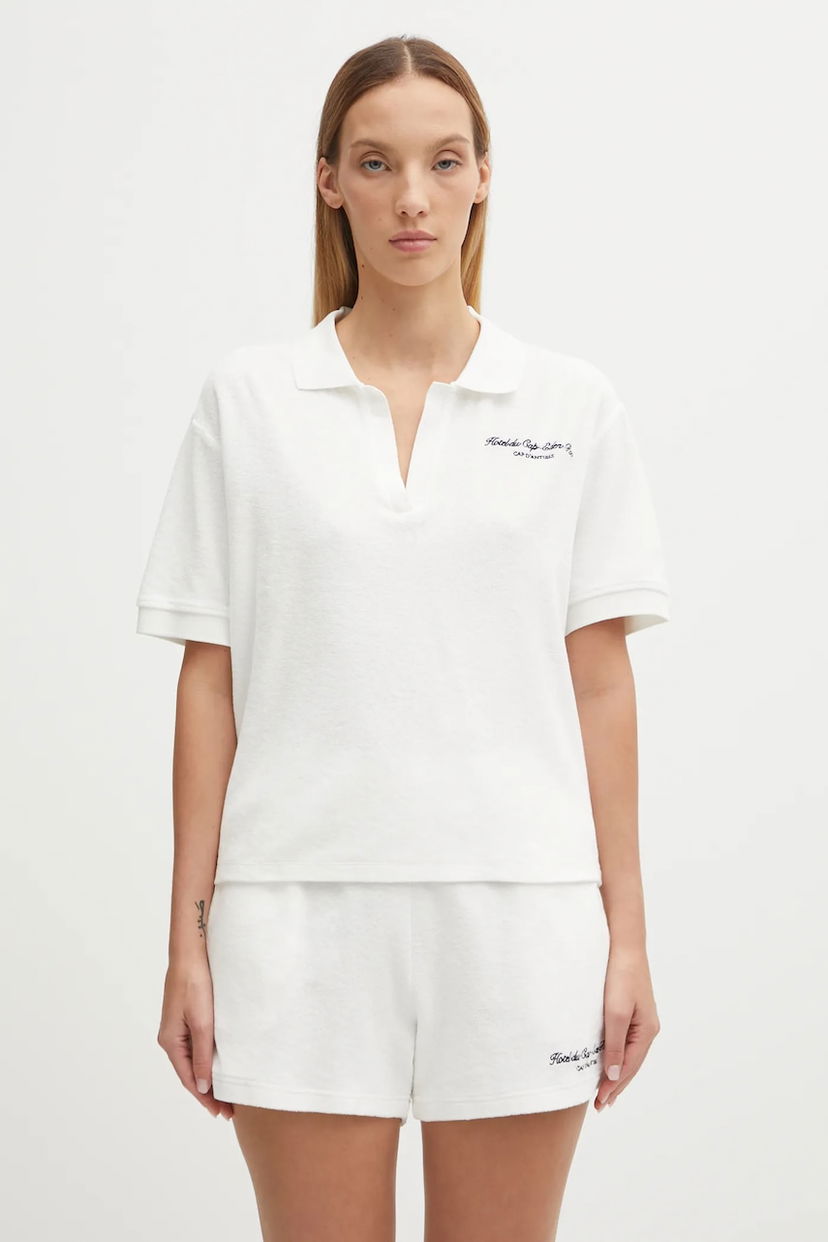 Поло тениска Sporty & Rich Hotel du Cap-Eden-Roc Eden Script Terry Polo Shirt Бяло | TO00160673WH01
