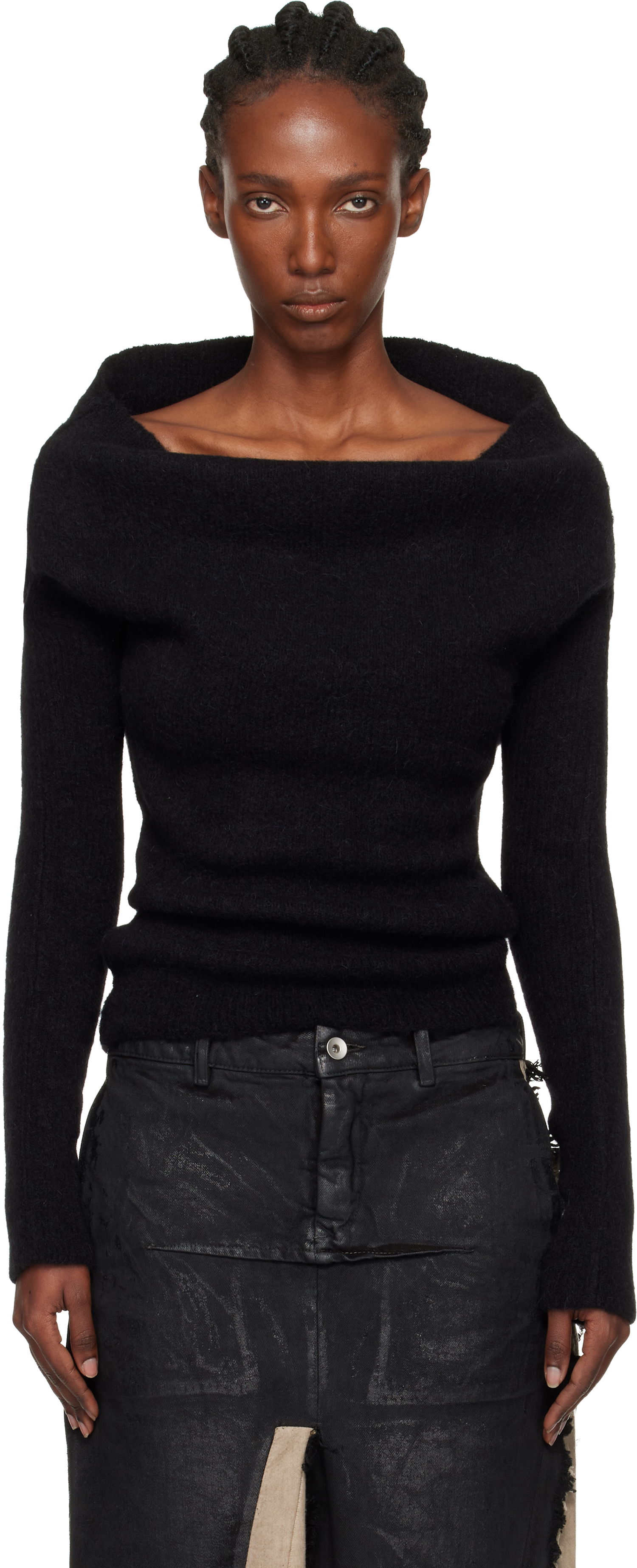 Пуловер Rick Owens Rick Owens Concordians Runway Draped Neck Long Sleeve Sweater Черно | RO02E4675 KWP, 0