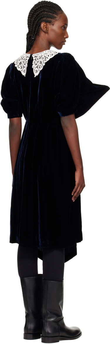Pокля Junya Watanabe Junya Watanabe Angular Midi Velvet Dress with Lace Collar Тъмно синьо | JP-O012-051-1, 2