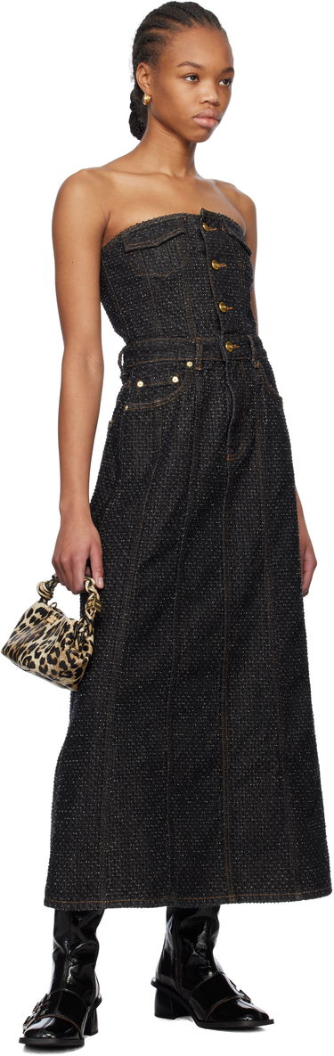 Pокля GANNI Ganni Fluffy Denim Corsage Maxi Dress Черно | J1662, 3
