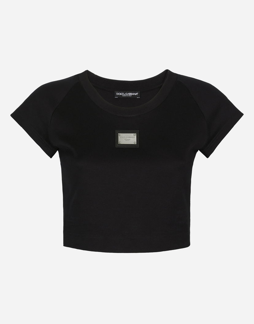 Съкратен топ Dolce & Gabbana Cropped Jersey T-shirt With Tag Черно | F8U12THU7H8N0000