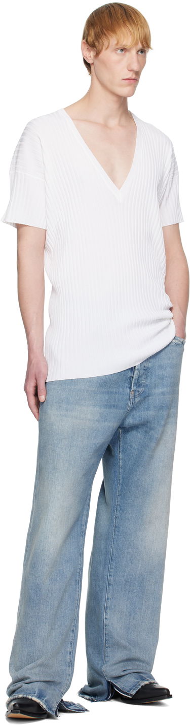 Тениска Maison Margiela MM6 Maison Margiela Rib-Knit V-Neck T-Shirt Бяло | SH2HN0003 M13125, 3
