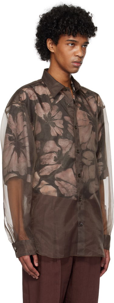 Риза Dries Van Noten Dries Van Noten Organza Floral-Print Shirt Тюркоазено | 251-020732-1501, 4