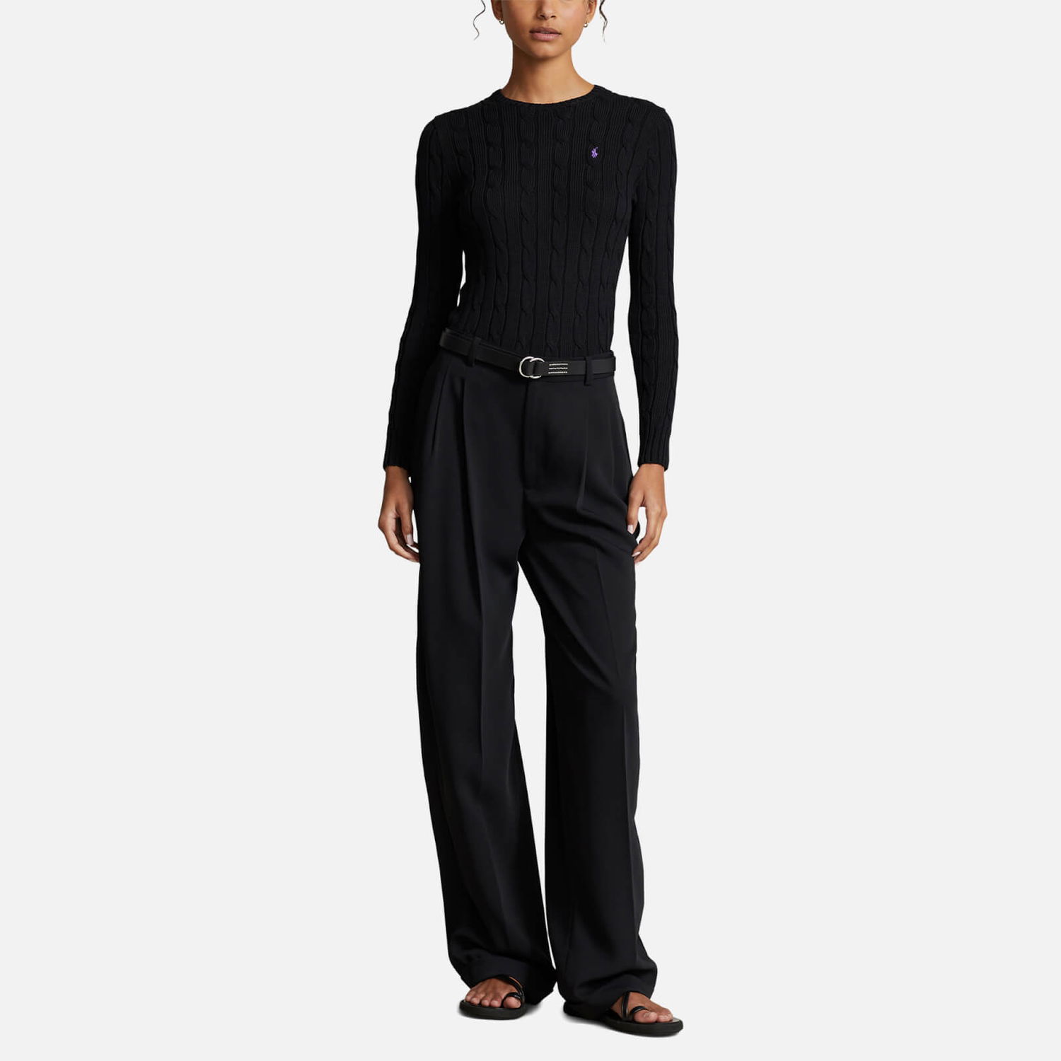 Облекло и аксесоари Polo by Ralph Lauren Polo Ralph Lauren Baumwoll-Rundhalspullover mit Zopfmuster - Black - L Черно | 211891640011, 0