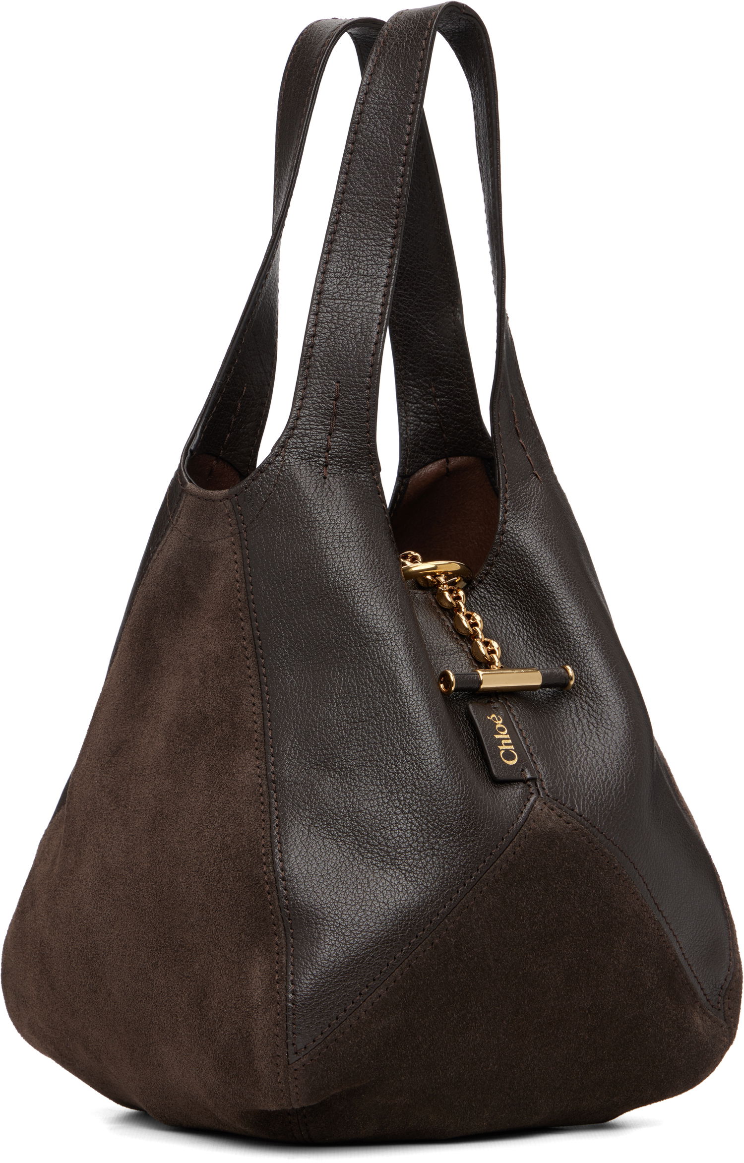 Голяма пазарска чанта CHLOÉ Small 'Chloé' Leather and Suede Balloon Tote Кафяво | CH25WS644Q51, 1