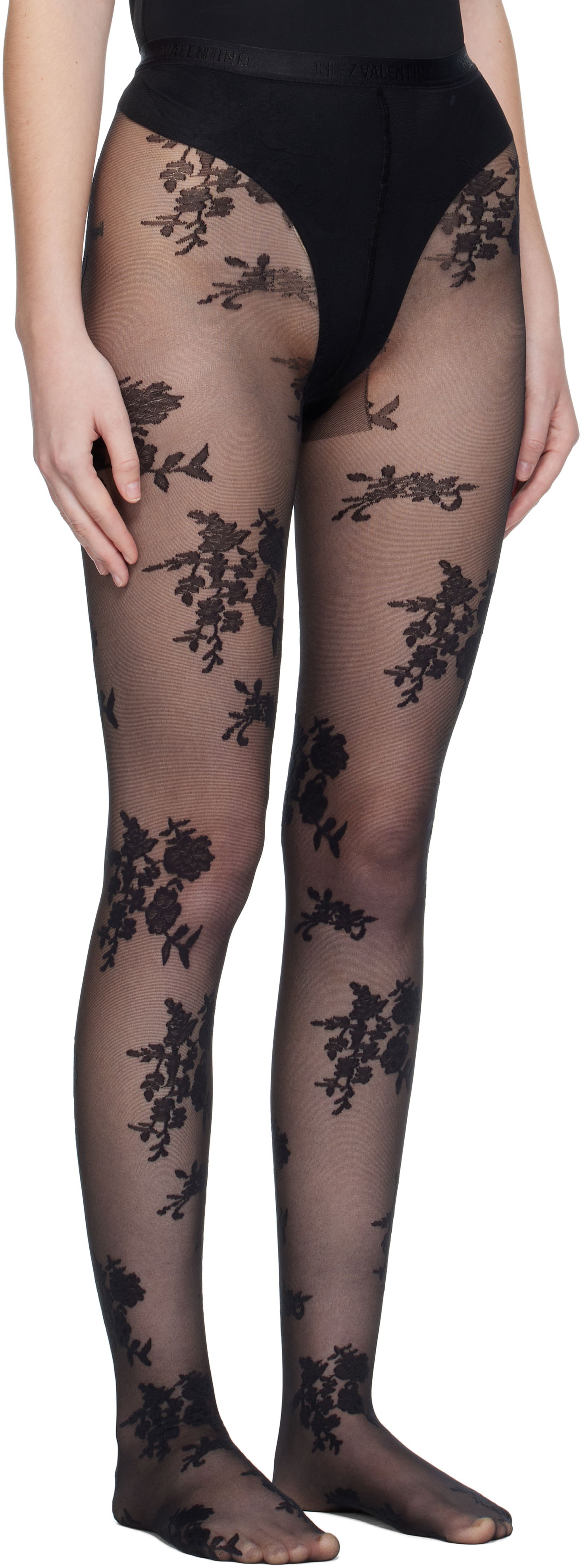 Чорапи Valentino Valentino 'Chez Valentino' Floral Tights Черно | 7B3KI04Y9LV, 1