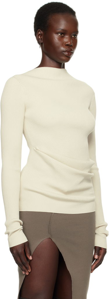 Пуловер Rick Owens Rick Owens Hollywood Babel Draped Ribbed Knit Sweater Бежово | RP01E7639 RIBVI, 1