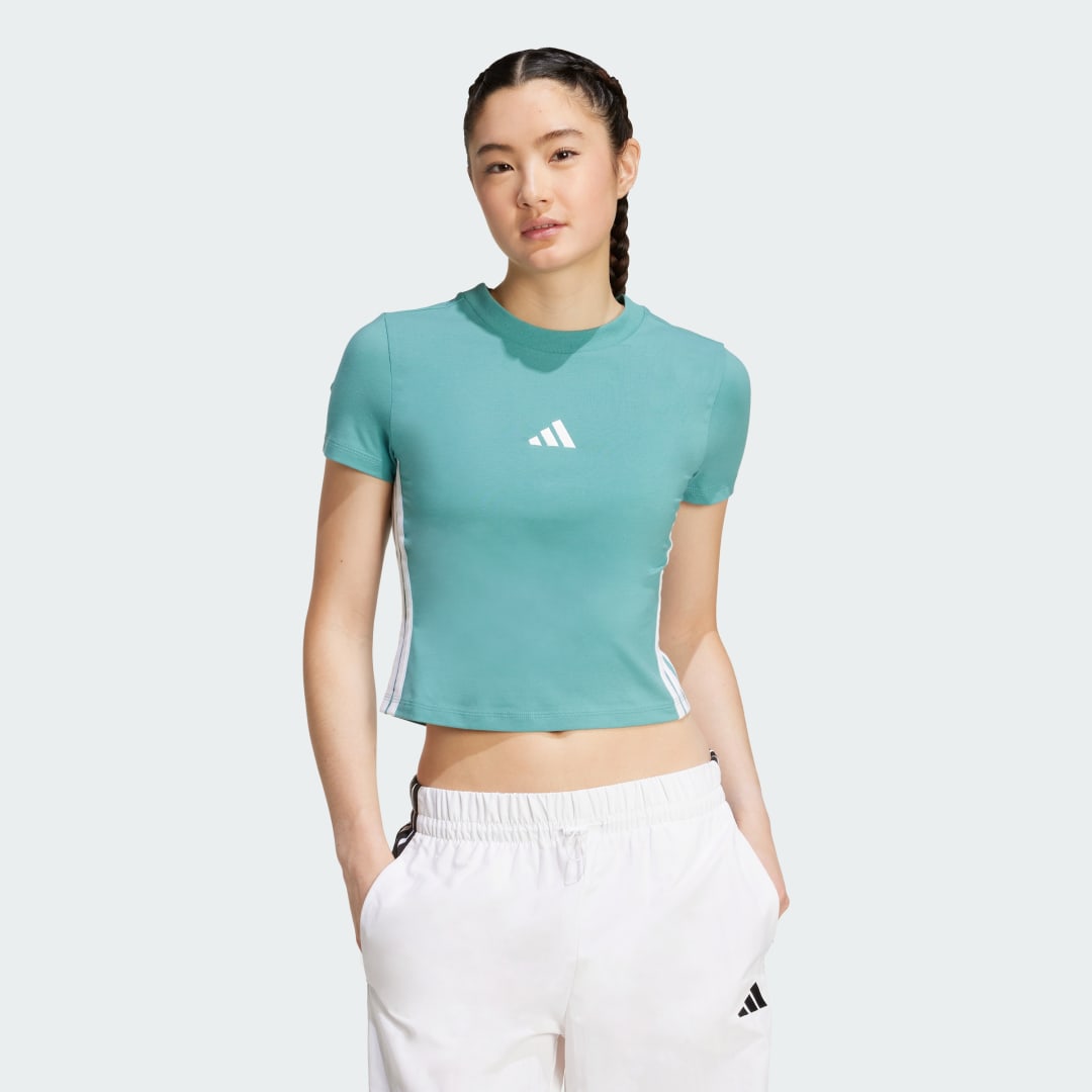 Тениска adidas Performance Essentials 3-Stripes Slim Cropped T-Shirt Тюркоазено | JX7589, 0