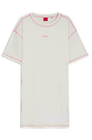 Тениска BOSS HUGO Stretch-Cotton T-Shirt Dress with Contrast Logo Бяло | 50544130, 0