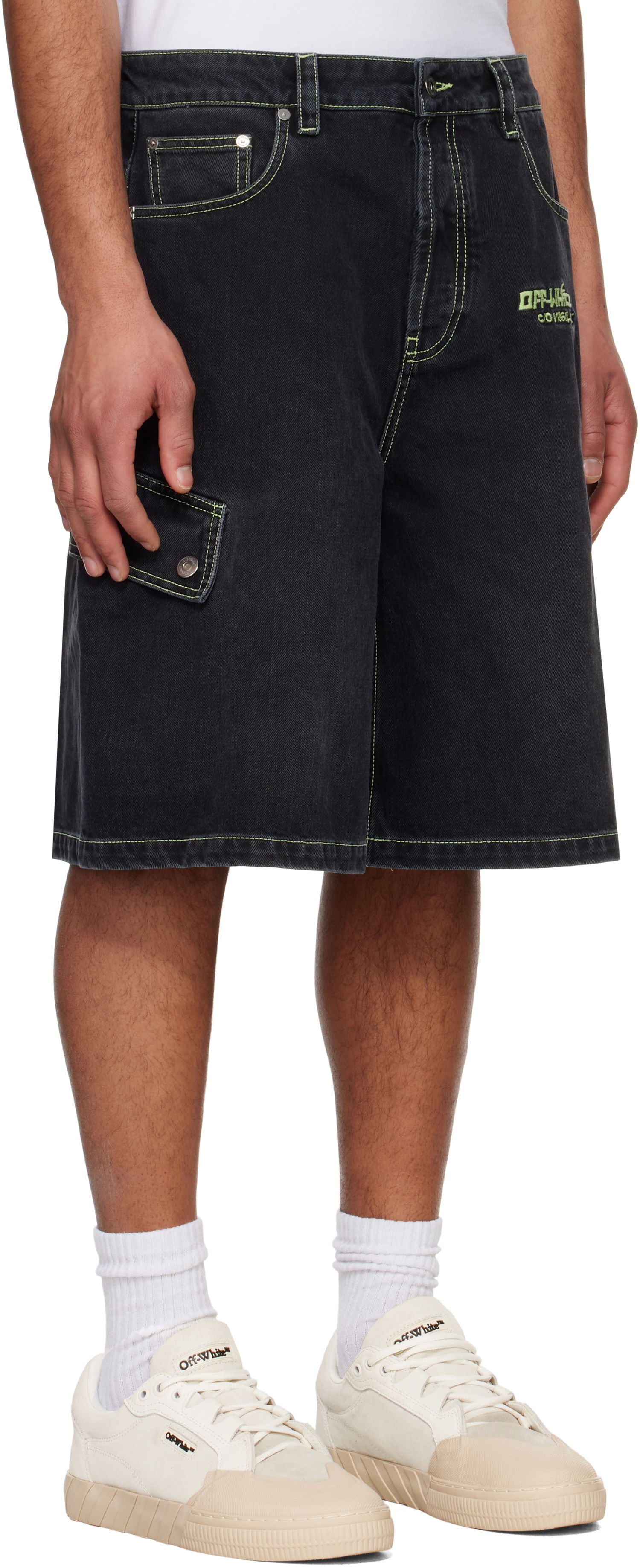 Къси панталони Off-White Off-White Safari Cargo Denim Shorts Черно | OMYC024S25DEN0021350, 1