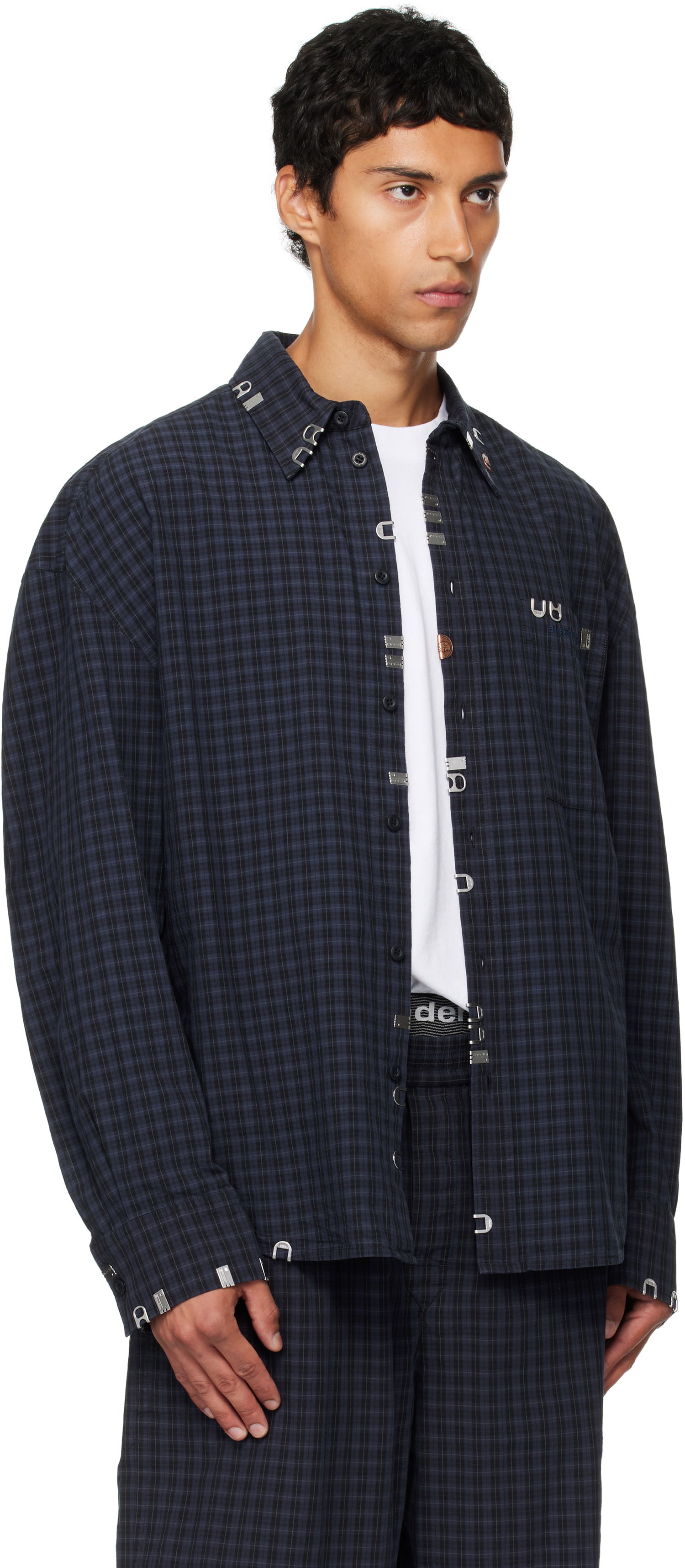 Риза Alexander Wang Alexander Wang Boxy Check Shirt Тъмно синьо | 6WC3251093, 1