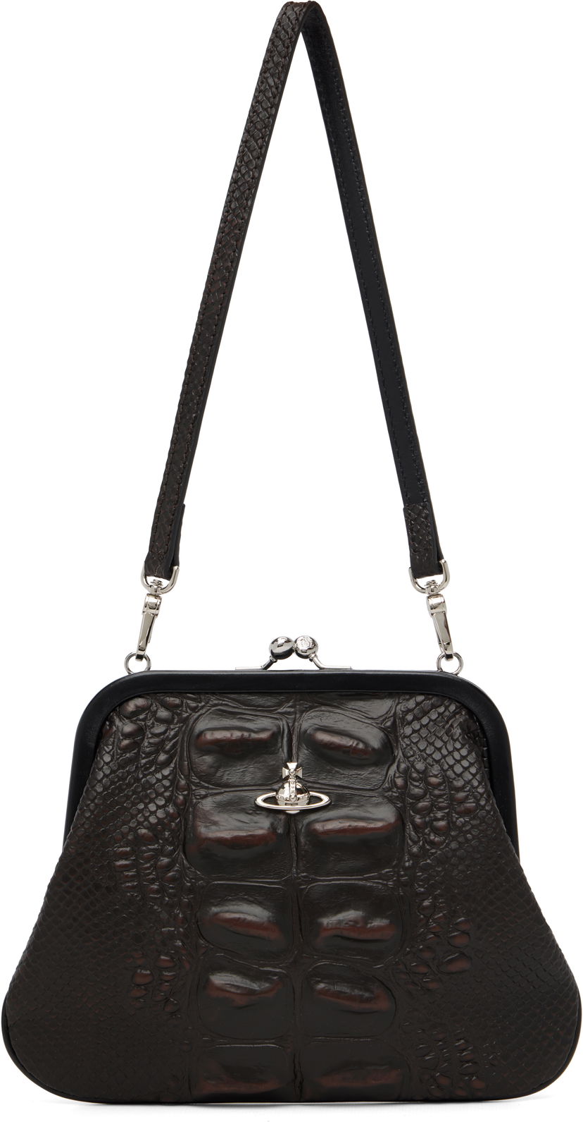 Дамска чанта Vivienne Westwood Vivienne's Orb-Logo Crocodile-Effect Frame Clutch Bag Кафяво | 4B01001BW-L00BO-