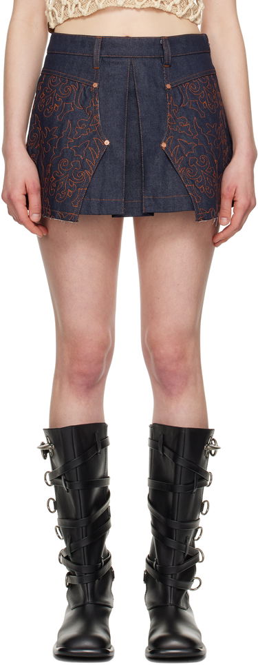 Пола Andersson Bell Andersson Bell Embroidered Pleated Denim Miniskirt Синьо | apa795w, 0