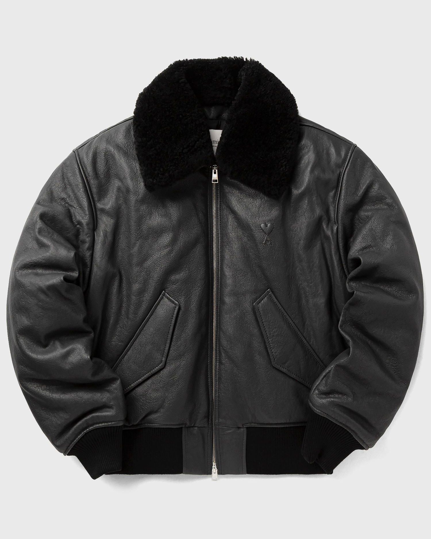 Яке бомбър AMI Leather Bomber Jacket with Shearling Collar Черно | HJK857.LH0044-020, 0