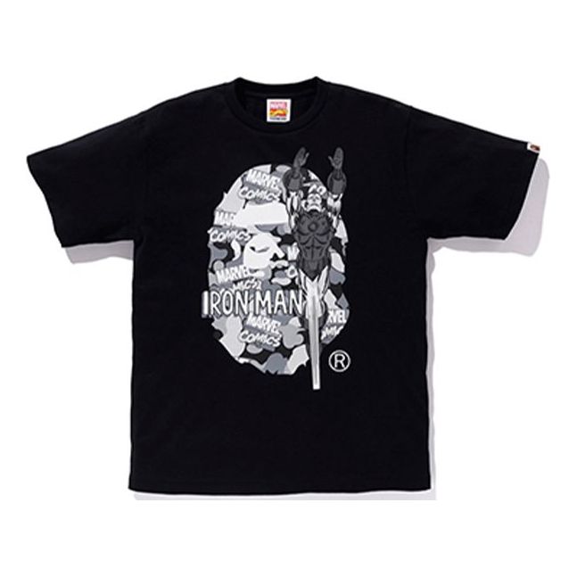 Тениска BAPE Bathing Ape x Marvel Iron Man Camouflage Ape Head Graphic Tee Черно | 1F23110928