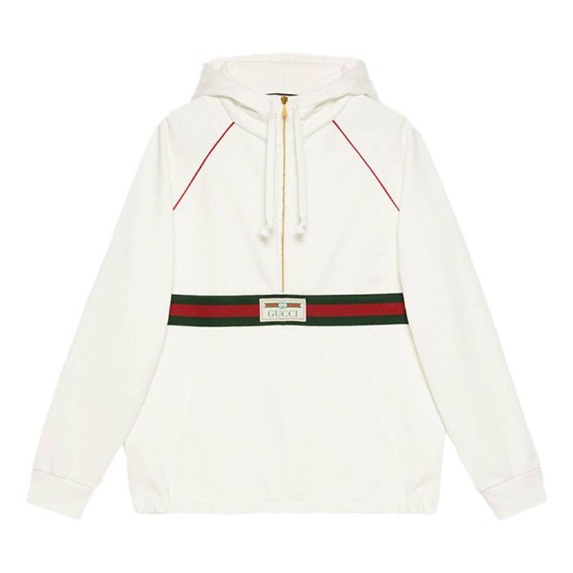 Суитчър Gucci Hooded Sweatshirt With Web Бяло | 645320-XJDAK-9146, 0