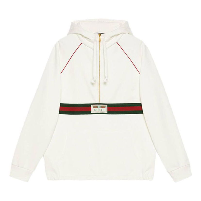 Суитчър Gucci Hooded Sweatshirt With Web Бяло | 645320-XJDAK-9146