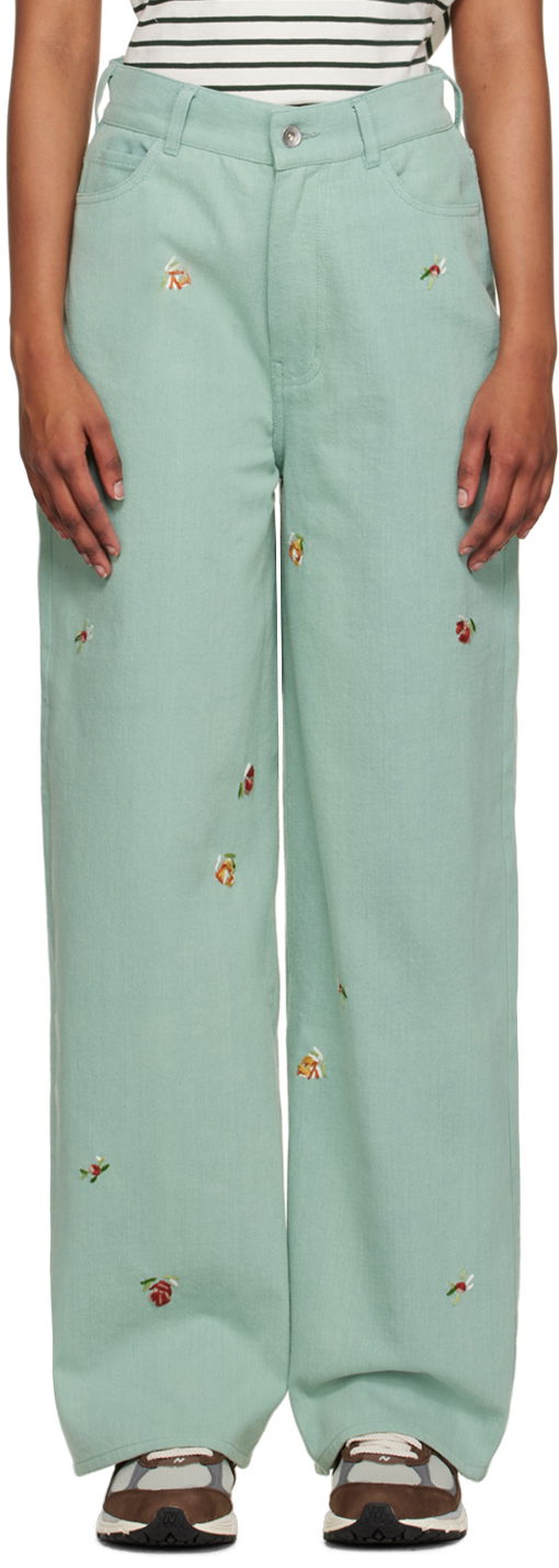 Дънки YMC YMC Embroidered Papa Jeans Зелено | Q4UAF, 0