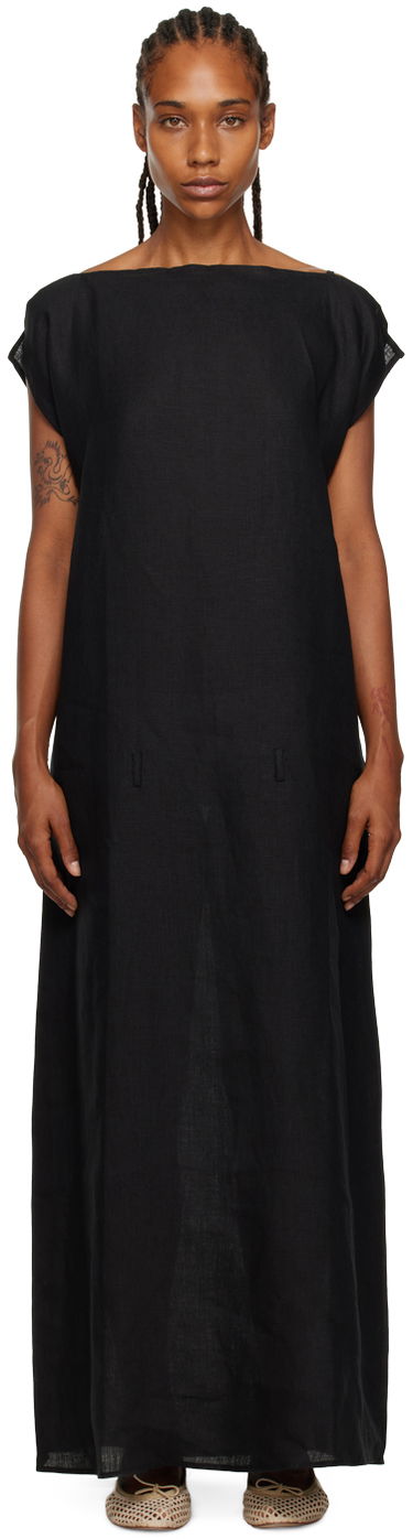 Pокля Baserange Black Linen Maxi Dress Черно | DRLEO-HE-WI23, 0