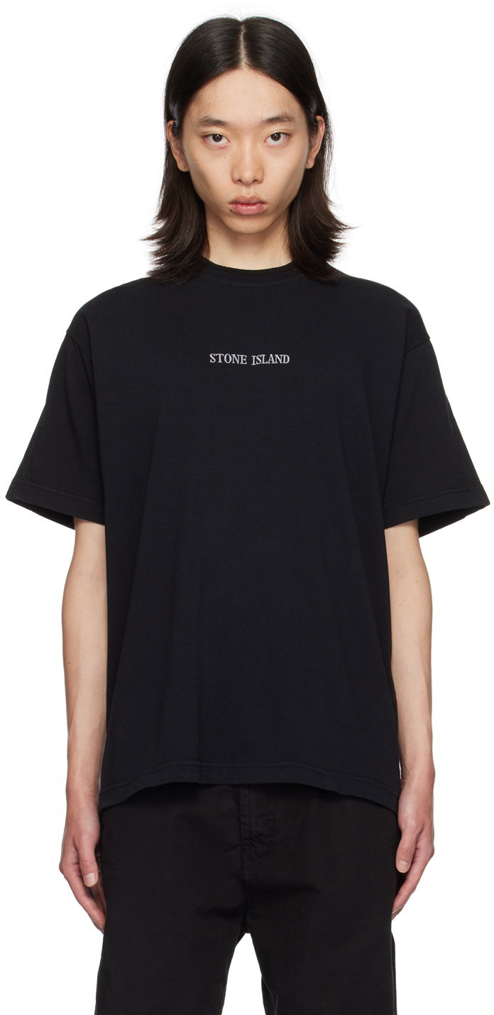 Тениска Stone Island Black Embroidered-Logo T-Shirt Черно | 811520479, 0