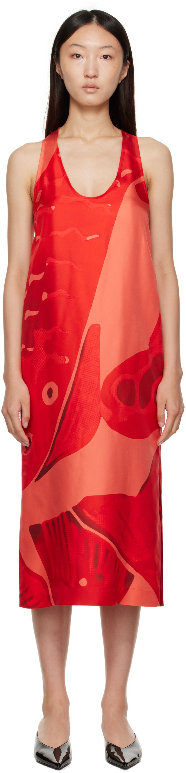 Ferragamo Fish Print Silk Maxi Dress