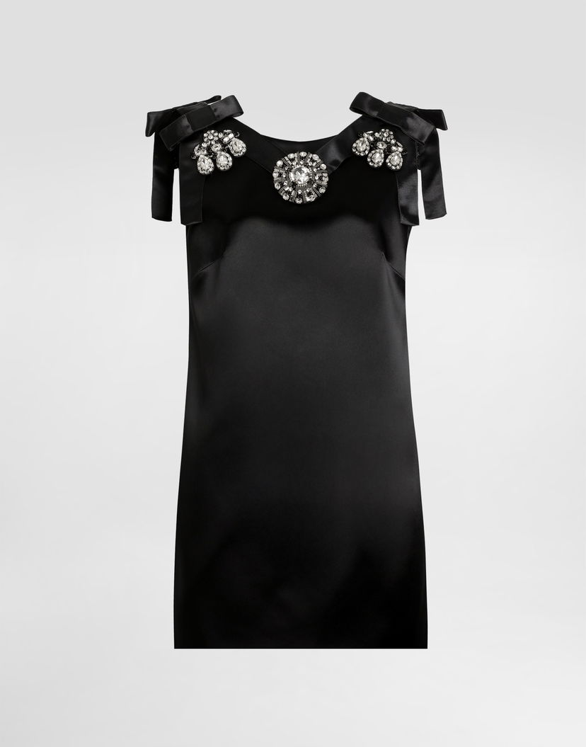 Pокля Dolce & Gabbana Stretch Satin Dress with Jewel Embellishments and Shoulder Bows Черно | F60FOZFURADN0000