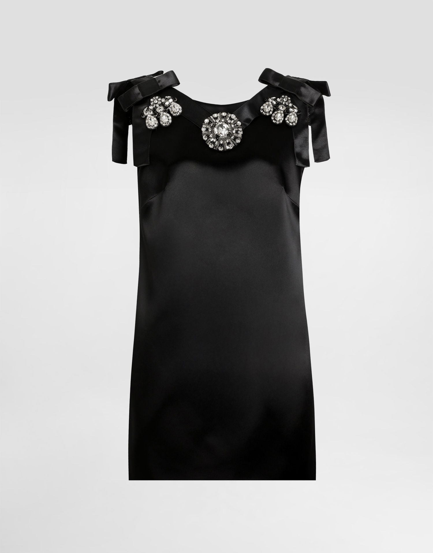 Pокля Dolce & Gabbana Stretch Satin Dress with Jewel Embellishments and Shoulder Bows Черно | F60FOZFURADN0000, 0