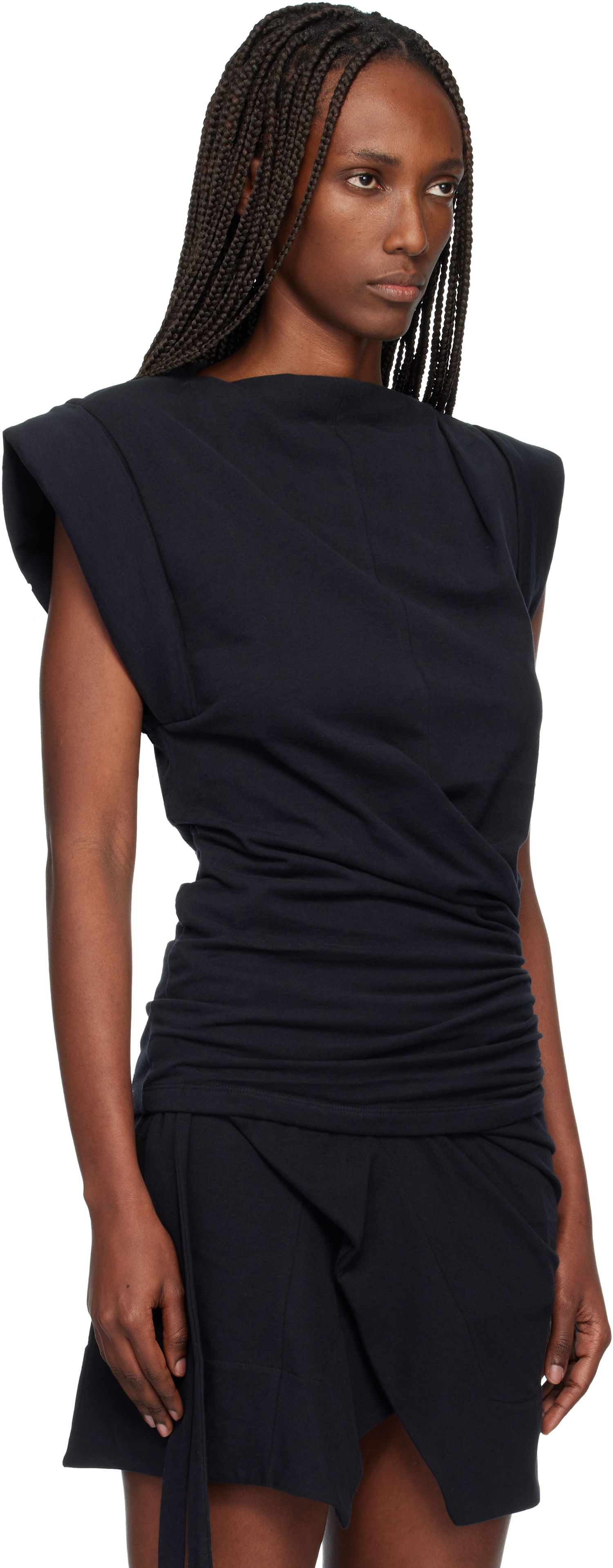Тениска ISABEL MARANT Maisan Shoulder-Padded Ruched T-shirt Черно | TS0207FA-A1N41I, 1