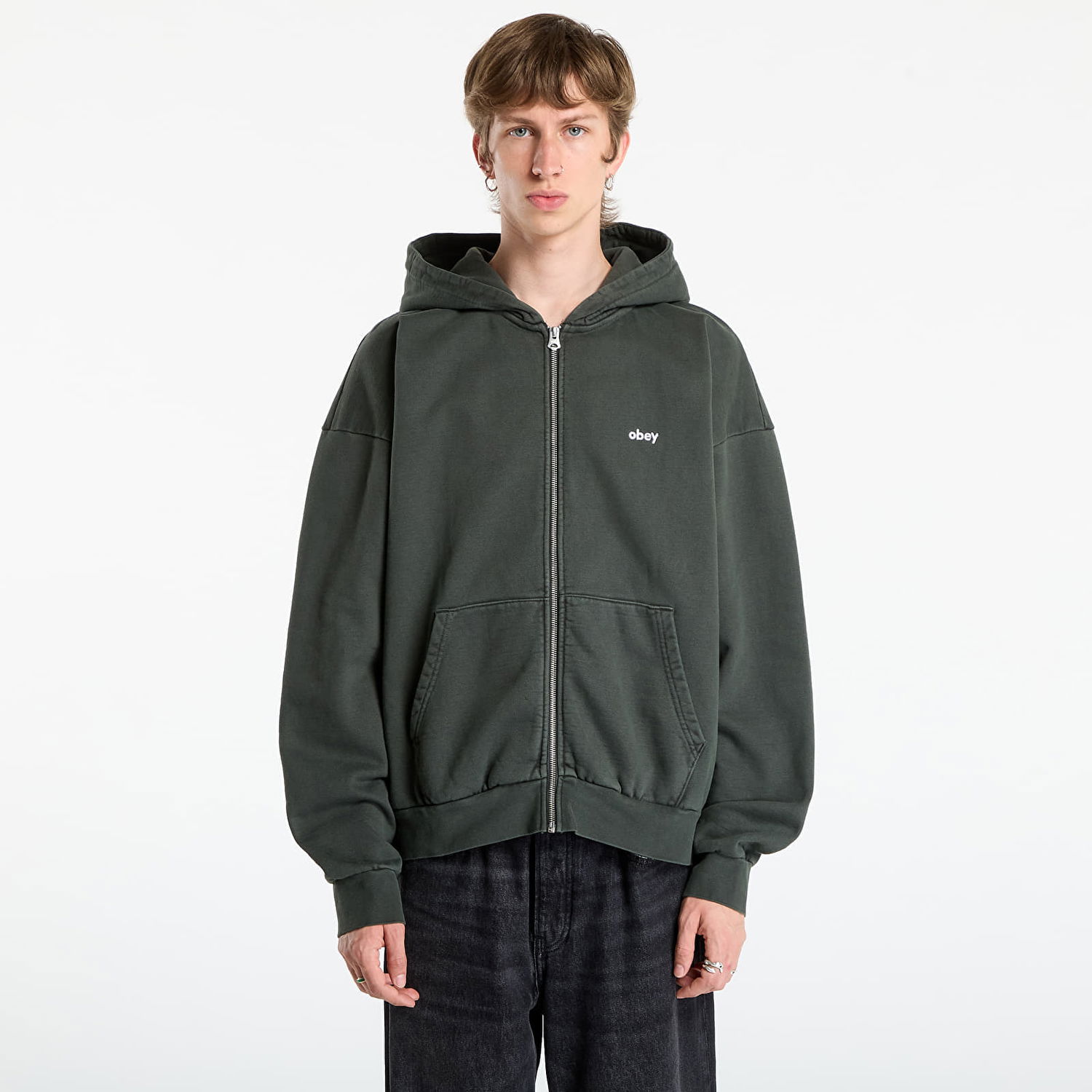 Суитчър OBEY OBEY Lowercase Pigment Zip Hoodie Зелено | 112460019-PBA, 0