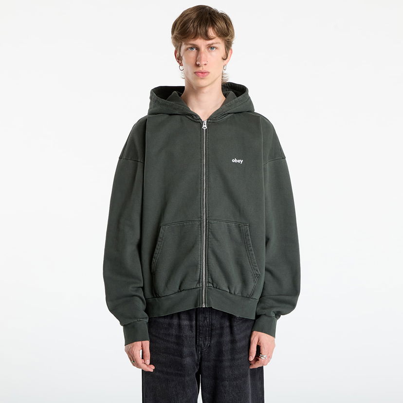 Суитчър OBEY OBEY Lowercase Pigment Zip Hoodie Зелено | 112460019-PBA