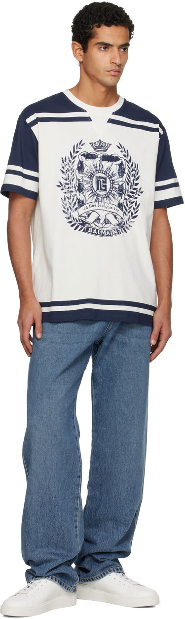 Тениска Balmain Varsity Balmain Crest Print T-shirt Тъмно синьо | FH1EG155GE96, 3