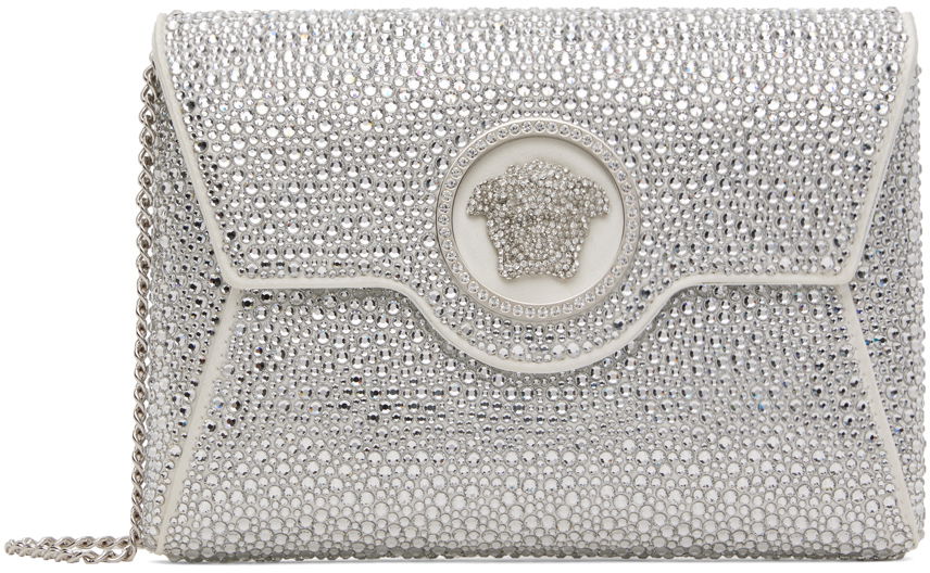Дамска чанта Versace Crystal Embellished Envelope Clutch Bag Бяло | 1003018_1A06487_1W00P, 0