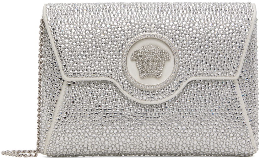 Дамска чанта Versace Crystal Embellished Envelope Clutch Bag Бяло | 1003018_1A06487_1W00P