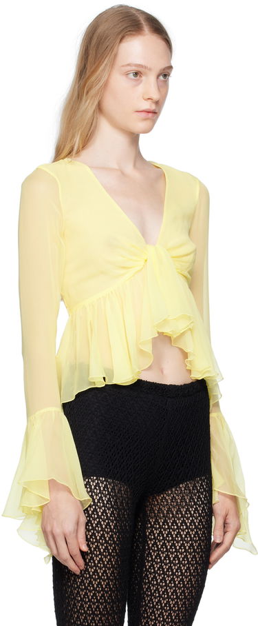 Риза Blumarine Blumarine Ruffled Tie-Front Blouse Розово | P344C005A, 4