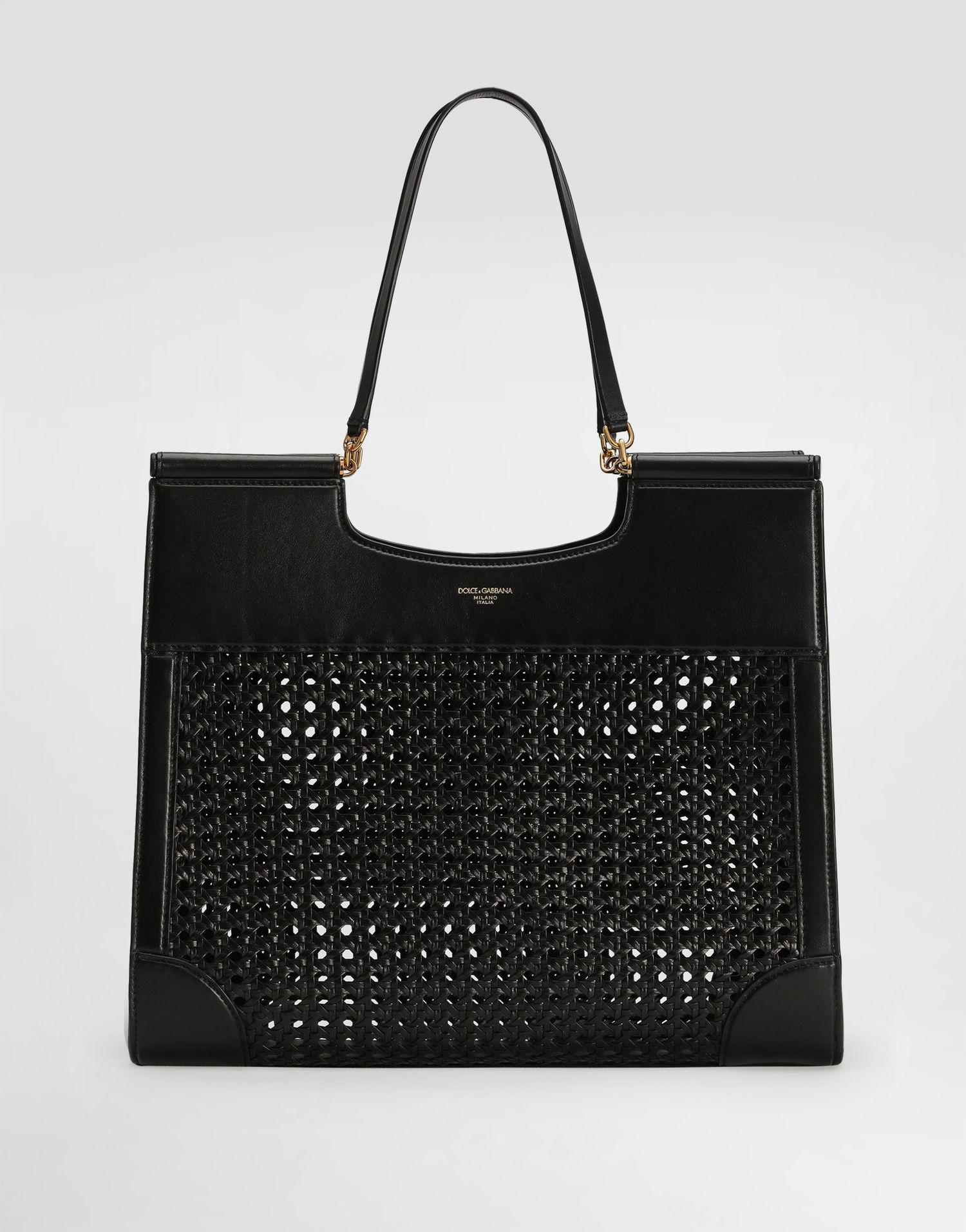 Голяма пазарска чанта Dolce & Gabbana Dolce & Gabbana Sicily Tote Bag with Straw and Calfskin Weave Черно | BB7727B9S678B956, 0
