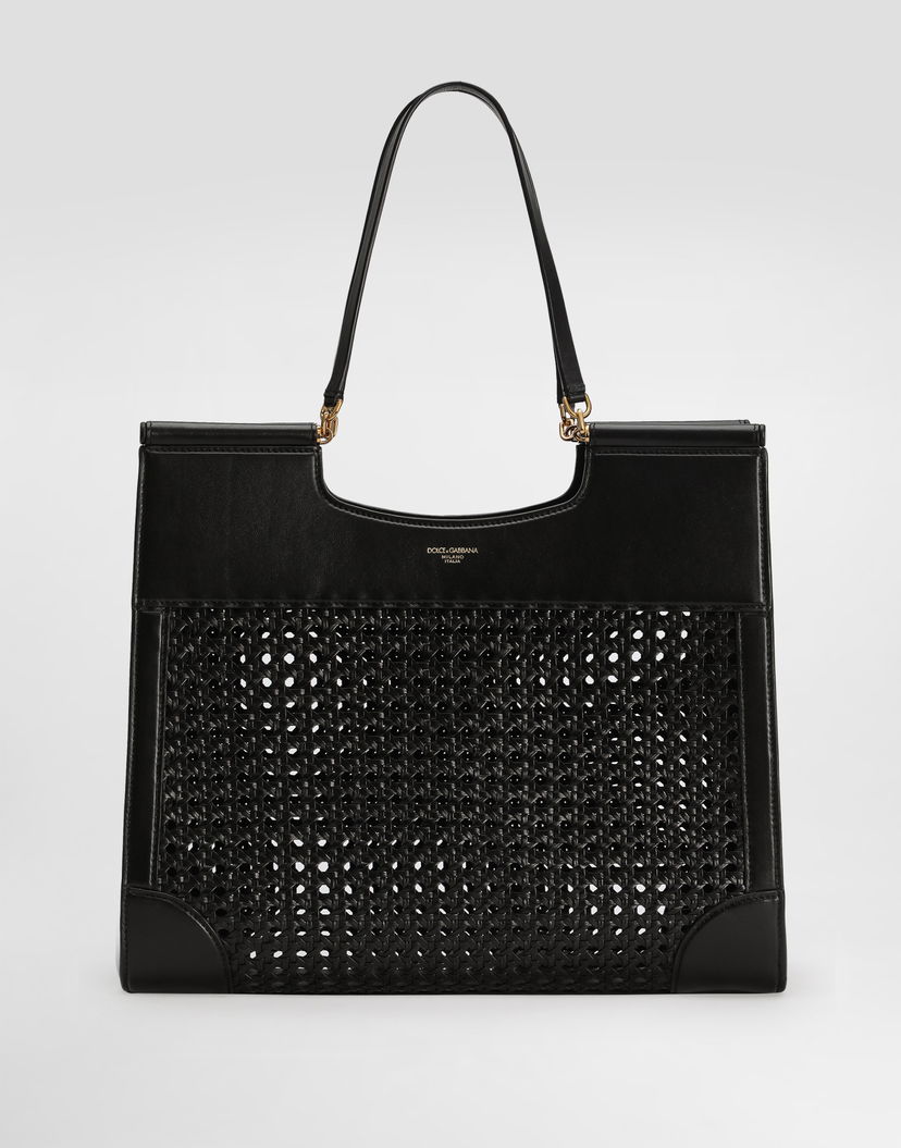 Голяма пазарска чанта Dolce & Gabbana Dolce & Gabbana Sicily Tote Bag with Straw and Calfskin Weave Черно | BB7727B9S678B956