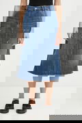 Denim Double Knee Midi Skirt